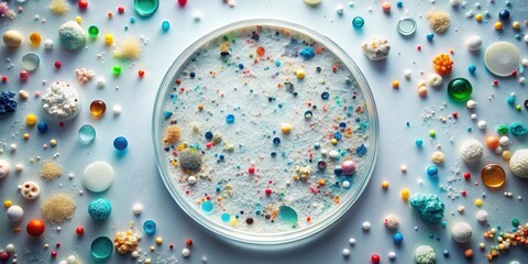 A Microscopic World of Colorful Particles and Aggregates in a Petri Dish