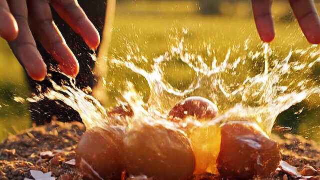 Eggs Falling and Breaking in Slow Motion, Symbol of Fragility and Loss