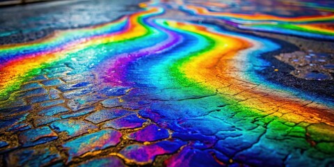 Obraz premium Abstract Rainbow Hues on a Cracked Surface, a Vivid Display of Nature's Colorful Accident