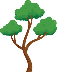 Whimsical cartoon tree illustration featuring vibrant green foliage and a curving brown trunk, ideal for children's books, educational materials, or digital design projects