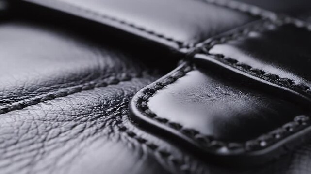 High-Resolution Close-Up of Luxurious Black Leather with Detailed Stitching