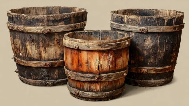 Rustic wooden barrels, Several rustic wooden barrels arranged in a cozy setting
