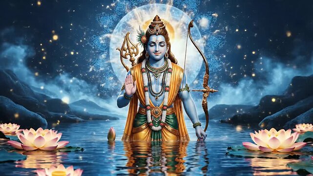 Lord Rama Devotional Noble Calm Blue Tones Righteous Divine Energy