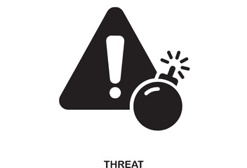 Black flat design icons of a lit bomb next to a warning triangle with an exclamation mark, symbolizing danger or threat