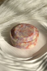 Swirl Handmade Soap on Ceramic Dish. Gentle Cleansing for Sensitive Skin, Home Spa Experience.