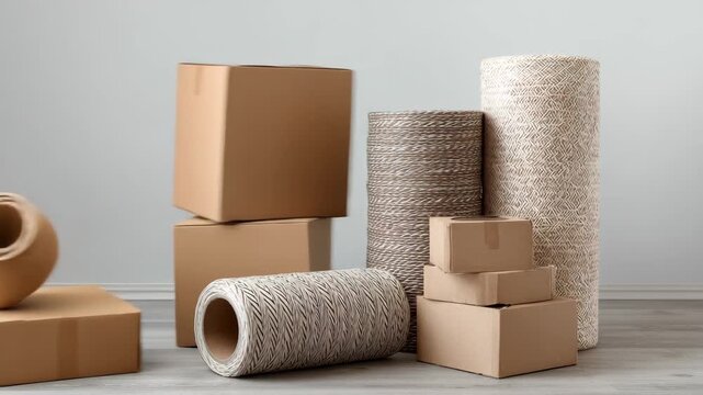 Storing wrapped products and cardboard boxes, Wrapped products and cardboard boxes stored on shelves in a tidy
