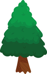 A vibrant cartoon illustration of a tall evergreen tree with lush green foliage and a textured brown trunk, symbolizing nature's beauty