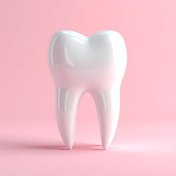 A shiny white tooth on a pink background