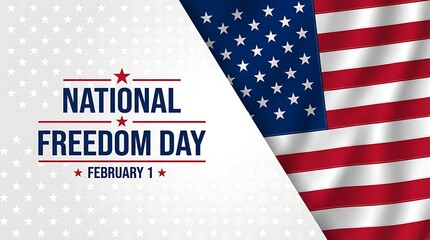 National freedom day greeting background with US flag and stars February first patriotic celebration independence liberty constitution freedom