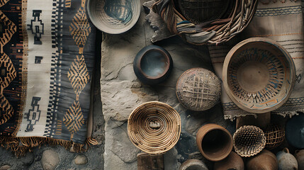 Handcrafted pottery and textiles showcase Indigenous culture in still life