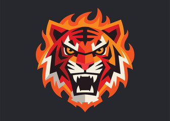 Obraz premium Tiger Head Logo With Burning Fire Illustrator Artwork Creative Design Template 