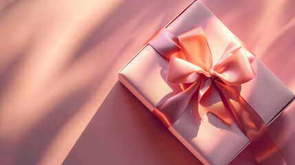 minimalist gift box wrapped with pink ribbon, perfect for Valentine Day