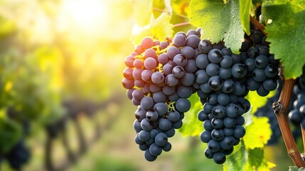 Naklejka premium malbec. A cluster of ripe Malbec grapes with thick dark bloom in morning light. menu design, packaging mockups, designed for food delivery and cloud-kitchen brand materials, used by media buyers.