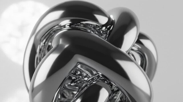Rotating Metal Abstract Knot Sculpture With Reflective Surfaces