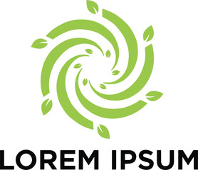 Fototapeta premium Green leaf swirl logo with circular organic motion for eco nature sustainability wellness branding vector illustration design