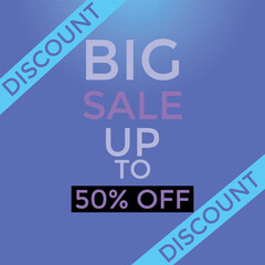 Big Sale Up To 50 Percent Off Discount Banner on Purple Gradient Background Vector Illustration