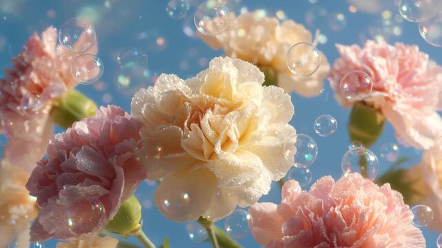pink gerber daisy, yellow flowers in water, flower, bubble, spring