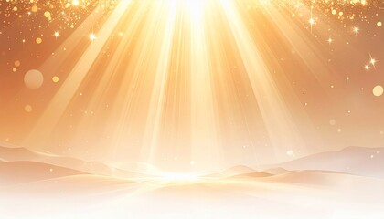 Abstract illustration depicting radiant light beams cascading over a dreamlike landscape