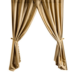 Elegant Gold Curtains With Decorative Trimming Isolated