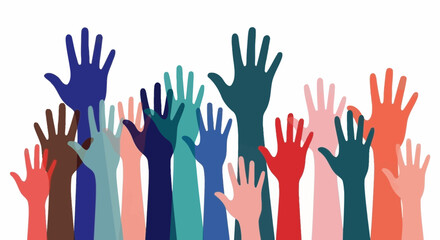 Fototapeta premium Diverse Hands Raised Up Together in a Symbol of Unity and Cooperation