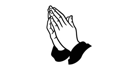Stylized Black and White Vector Art of Praying Hands for Spirituality and Hope