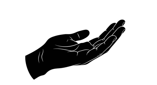 Black Silhouette of an Open Palm Raised Upwards, Symbolizing Giving, Asking, or Receiving
