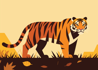 Obraz premium Tiger Standing In The Wild Illustrator Artwork Creative Design Template 