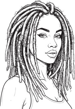 Powerful Woman with Dreadlocks, Confident Stare, Black Culture Portrait Illustration