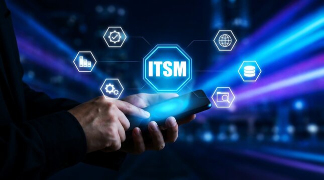 ITSM Service Management Concept with Digital Icons on Smartphone Screen