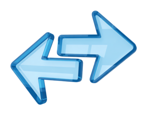 Blue arrows pointing in opposite directions isolated on transparent background