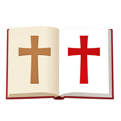 Obraz premium Open book with red and wooden crosses