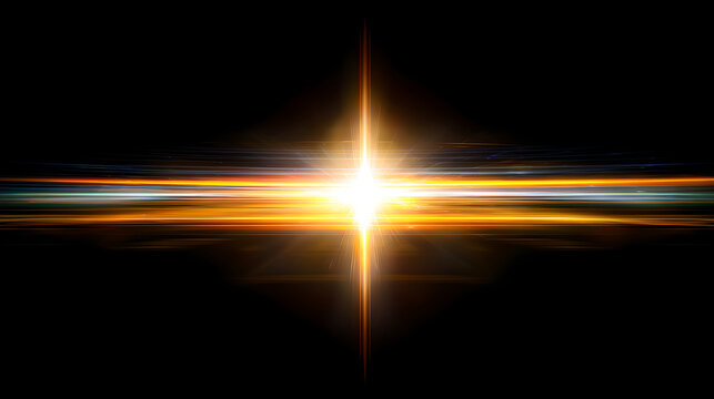 Central Golden Starburst with Horizontal Light Streaks on Black

