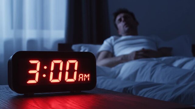Insomnia and Sleep Deprivation Concept with Alarm Clock at 3 AM