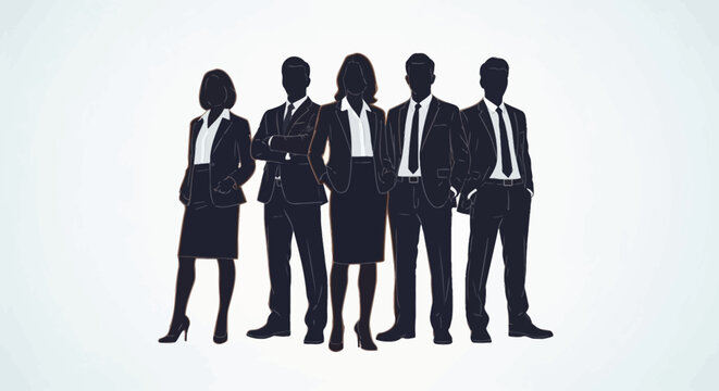 Diverse Business Team Silhouette Standing Confidently Together on White Background