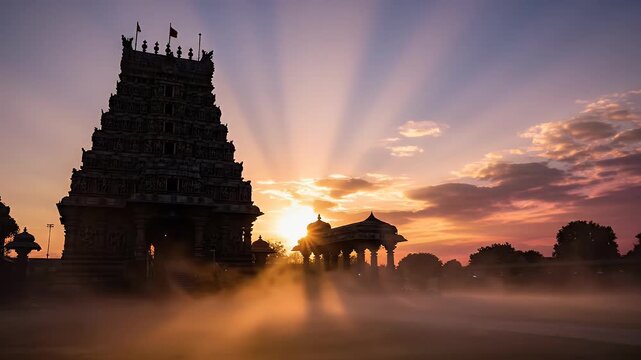 Parashurama Jayanti Temple Silhouette Misty Spiritual Atmosphere at Dawn