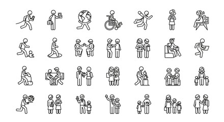 Obraz premium Diverse Human Figure Vector Icon Set: People in Various Activities and Relationships