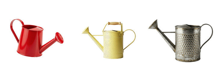 Set of vintage and modern garden watering cans isolated on white background, © Jamil