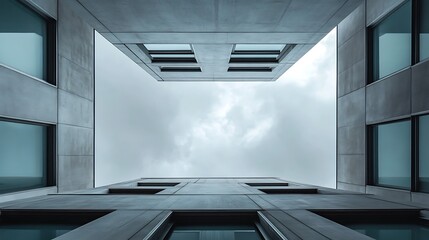 Obraz premium Modern architectural structure viewed from below against cloudy sky