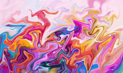Obraz premium Vibrant abstract background featuring intense fluid acrylic pour art composition with swirling multicolored liquid marble patterns and dynamic modern texture