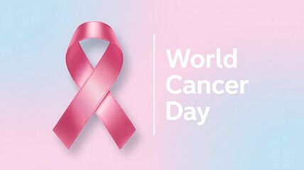 Pink ribbon concept for supporting people living and illness awareness campaign as symbol of world cancer day celebrated in February of each year globally
