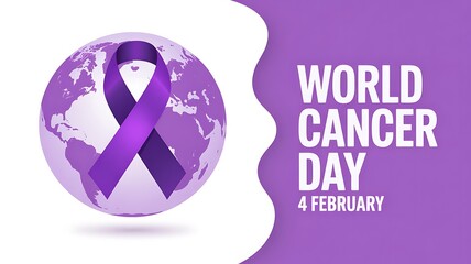 Fototapeta premium World cancer day concept purple ribbon on earth sign international to help support and medical care on February 4 design element for healthcare