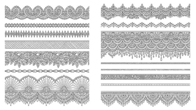 Collection of ornate black lace borders and decorative vintage patterns