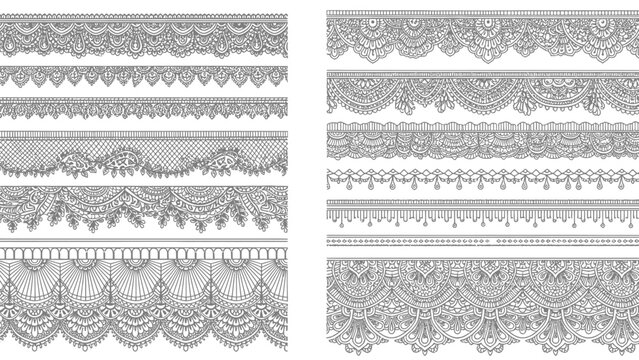 Collection of ornate black lace borders and decorative trim patterns