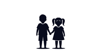 Silhouette of a boy and girl holding hands, symbolizing childhood and friendship © jopan