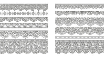 Fototapeta premium Intricate black and white lace borders and ornamental design elements collection