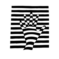 Optical Illusion Hand Silhouette with Black and White Stripes.