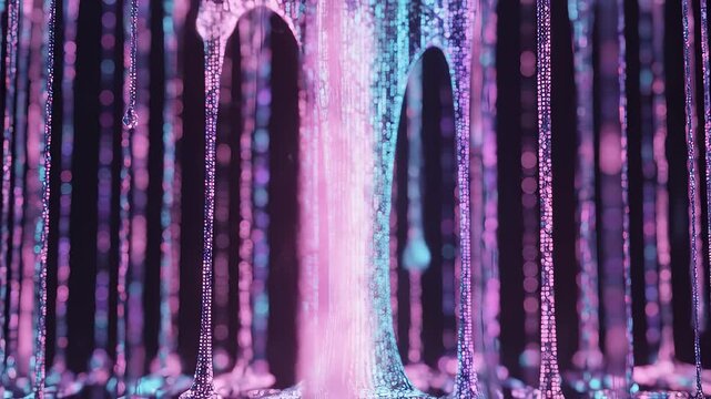 Glowing Digital Strings Dropping in Purple and Teal Abstract Motion