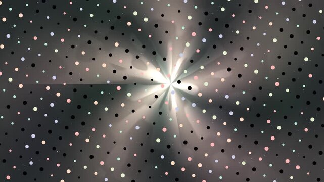 Abstract Light Burst Scene with Colorful Dots and Radial Glow In Spacious Dark Background