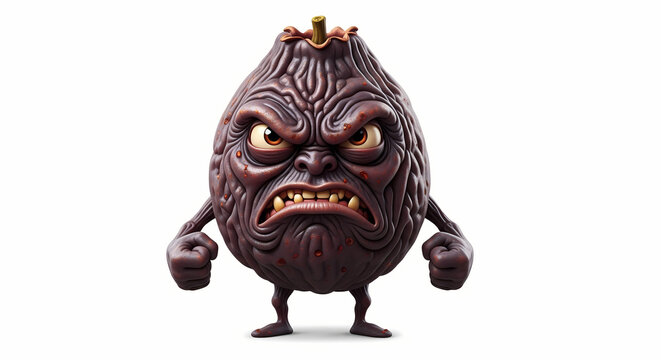 Angry Fig Character Illustration with Menacing Expression and Fists.