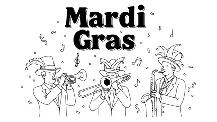 Web Banner Line Art of Mardi Gras Festive Celebration.